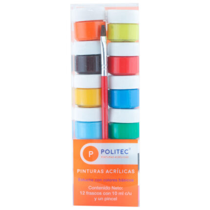 PINTURAS ACRILICAS POLITEC 12 FRASCOS CON 10 ML C/U Y UN PINCEL